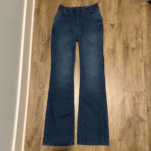 ANTHROPOLOGIE mid rise flare jeans with waist details - Picture 1 of 3